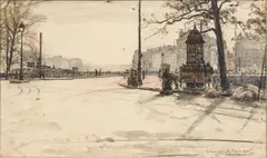 Le pont d'Arcole, Paris by Francis Montanier, 1925, Fusain, crayon et crayon de couleur sur papier, sold Nov 2018