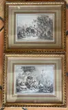 et DEMARTEAU Scènes pastorales. Deux gravures, rehauts de couleurs. 18 x 25 cm (à vue) On y joint : Paul POTIER (1625-1664) Troupeau de vaches by Jean-Baptiste Huet, Gravure avec rehauts de gouache, sold Oct 2022
