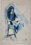 Jeune fille en bleu by Philippe Cara Costea, Gouache sur papier, sold Sep 2022
