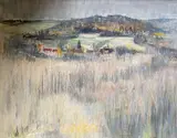 Village au pied d'une colline by Shizuka Murayama, Pastel sur papier, sold Sep 2022