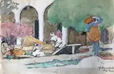 Les scieurs, Fez 1920 by Jean Bouchaud, Aquarelle signée, sold May 2018