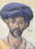 L'homme au turban bleu by Henri Jean Pontoy, Aquarelle signée en bas à droite, sold May 2018