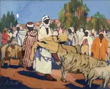 Le marché aux moutons by Gustave Lino, Gouache signée en bas à gauche, sold May 2018