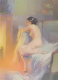 Nu à la cheminée by Delphin Enjolras, Lithographie en couleurs signée dans la planche, sold Mar 2018