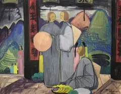 Les bonzes dans les montagnes by André Maire, Gouache signée datée, sold Dec 2017