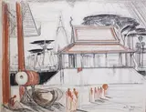 Temple à Pnom Penh 1953 by André Maire, Fusain et sanguine signé et daté en bas à droite, sold Dec 2017