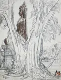 Bouddha laotien au bord du Mékong. 1954 by André Maire, Fusain et sanguine sur papier signé daté en bas à droite, sold Dec 2017