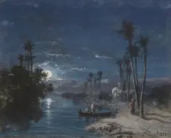 Oued au clair de lune by Paul B. Pascal, 1884, Gouache signée et datée en bas à droite, sold Dec 2017