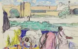 Les laveuses à Fez by Jean Bouchaud, 1920, Aquarelle signée en bas à droite et datée, sold Dec 2017