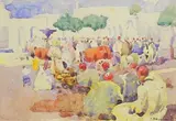 Scène de marché à Tunis by Jean Bouchaud, 1919, Aquarelle signée en bas à droite, sold Dec 2017