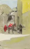 Repos des guerriers à l'ombre, Fez 1960 by Jean Bouchaud, Aquarelle signée en bas à droite, sold Dec 2017