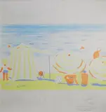 Sur la plage à Cannes 1964 by Armand Assus, 1964, Lithographie en couleur signée et datée, sold Dec 2017