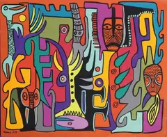 Composition abstraite by François Thango, Gouache sur papier signé «PPP» en bas à gauche, sold Dec 2017