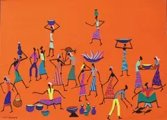 Scène de marché by Jacques Zigoma, Gouache signée en bas à gauche «PPP», sold Dec 2017