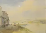 Bord de rivière by Pierre-Justin Ouvrié, Aquarelle signée avec envoi en bas à gauche, sold Nov 2017