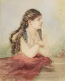 Jeune orientale accoudée by Hippolyte Lazerges, 1884, Aquarelle signée et datée en bas à droite, sold Nov 2017