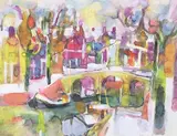 Péniche à quai by Claude Schürr, Aquarelle et gouache signée en bas à droite, sold Nov 2017