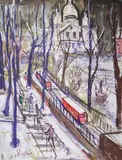 Petit téléphérique de Montmartre sous la neige by Roland Dubuc, Gouache signée en bas à gauche, sold Nov 2017