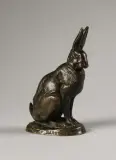Lièvre assis oreilles dressées by Antoine-Louis Barye, Epreuve en bronze à patine brun foncé nuancé, sold Nov 2017