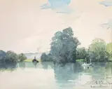 Barque sur la rivière by Henri Maurice Cahours, 1946, Aquarelle signée et datée, sold Oct 2017