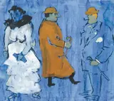 FEMME ET DEUX HOMMES FUMANT SUR FOND BLEU by Fikret Mualla Saygı, 1962, Gouache et aquarelle signée et datée «, sold Nov 2010