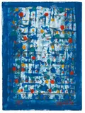 COMPOSITION BLEUE by Manuel Cargaleiro, Gouache sur papier fort signé en bas à droite et daté en bas à gauche, sold Jun 2010