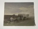 Bœufs et charrue by Henri Zuber, Aquarelle et crayon sur papier, sold Sep 2025