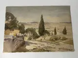 Cyprès vers Avignon by Henri Zuber, Aquarelle sur papier, sold Sep 2025