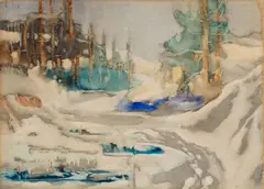 Untitled Snow Scene by Charles John Collings, watercolour on paper, sold Nov 2023