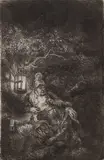 The Rest on the Flight into Egypt: A Night Piece (B., Holl. 57; H. 208; BB 44-2) by Rembrandt Harmensz van Rijn, etching with drypoint, sold Oct 2023