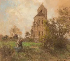 Église de Mézy by Léon Augustin Lhermitte, pastel on paper on canvas, sold Oct 2023