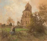 Église de Mézy by Léon Augustin Lhermitte, pastel on paper on canvas, sold Oct 2023