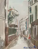 Promenade dans la ruelle by Maurice Utrillo, gouache on paper, sold Oct 2023