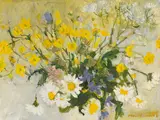 Summer Flowers by Molly Joan Lamb Bobak, 1961, oil on board, sold Sep 2023