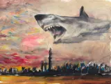 Shark by John Scott, 2016, mixed media on paper, sold Sep 2023