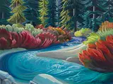 River Scene - MI33 by Donald M. Flather, oil on board, sold Sep 2023