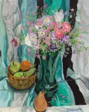 Mixed Flowers & Fruit by Frances-Anne Arbuckle, oil on canvas board, sold Sep 2023