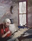 Untitled by Allen Sapp, acrylic on canvas, sold Aug 2023