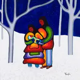 Family Scene by Cecil Youngfox, acrylic on canvas, sold Aug 2023