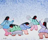 Whequemicong Winter Dancer by Cecil Youngfox, acrylic on canvas, sold Aug 2023