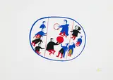 Gathering for Big Drum Dance by Jessie Oonark, silkscreen on paper, sold Aug 2023