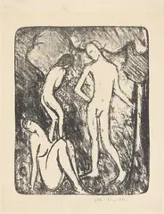Zwei Mädchen und ein Jüngling (Drei Akte)“. 1909–13/1914 by Otto Mueller, Lithografie auf Bütten, sold Sep 2026