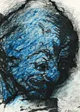 Aus: „Gesichter mit Goya by Arnulf Rainer, 1983, Kreide, Tusche und Bleistift über Photographie, sold Nov 2011