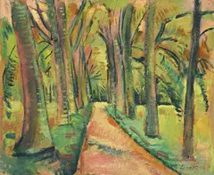 Allee by Else Lohmann, 1937, Öl auf Papier, auf Pappe aufgezogen, sold Jun 2013