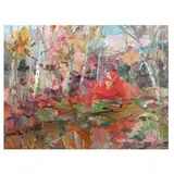 Red Buds and Birches by James P. Kerr, Oil on linen, sold Sep 2025