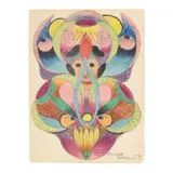 Untitled (faces and foliage) by Minnie Evans, Oil crayon and graphite on paper, sold Sep 2025