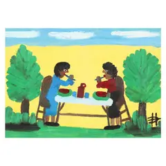 Two Women Eating Watermelon by Clementine Hunter, Oil on canvas board, sold Sep 2025
