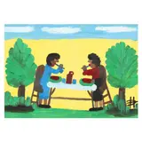 Two Women Eating Watermelon by Clementine Hunter, Oil on canvas board, sold Sep 2025