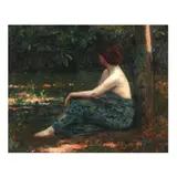 Seated Woman in a Forest Landscape by René Devillario, Oil on canvas, sold Sep 2025
