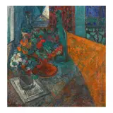 Still Life with Flowers and Bottles by Georges Hillaireau, Oil on board, sold Sep 2025